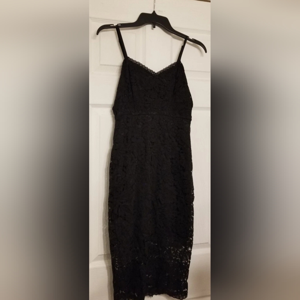 Mi Ami Womens Midi Small Size Black Lace Party Dress With Straps Formal